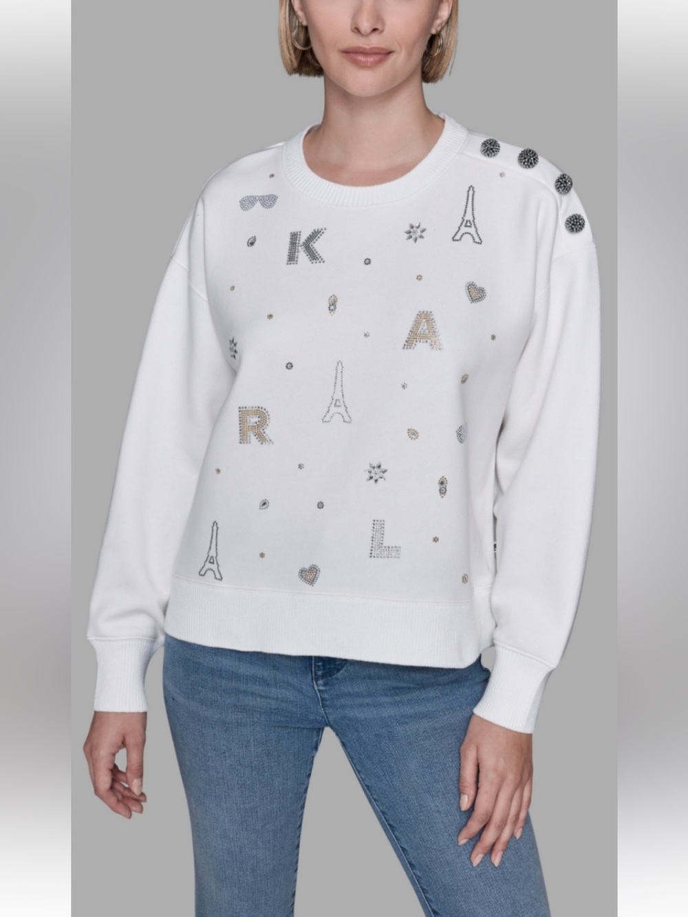 Karl Lagerfeld Paris Embellished Crew Neck Sweater Women's SMALL